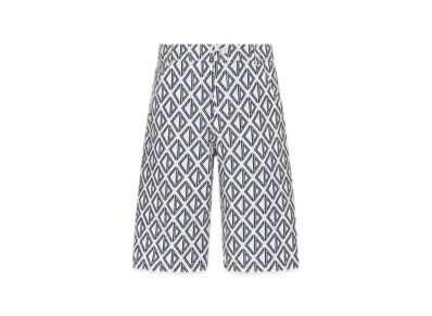 Dior Kids Blue CD Diamond Print Bermuda Shorts Cotton Gabardine "Beige/Blue"
