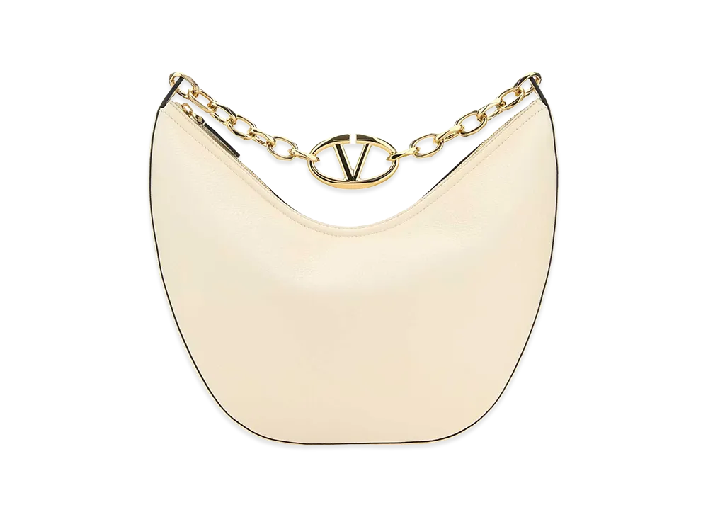 Valentino Women's Leather Medium Hobo Vlogo Moon Shoulder Bag "Ivory/White"