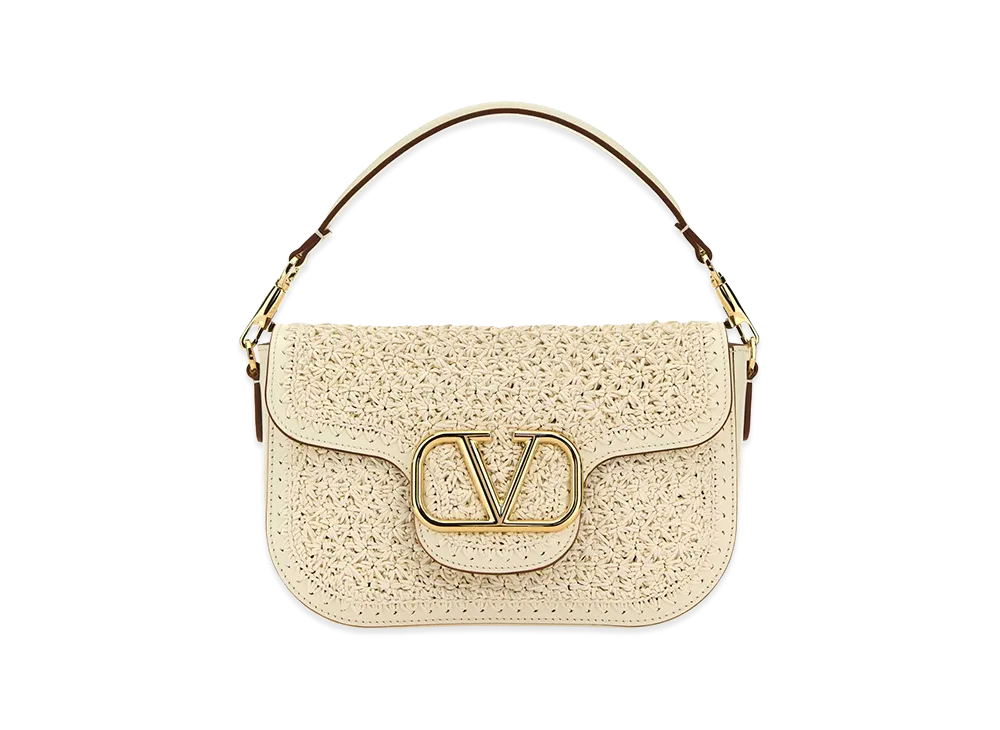 Valentino Women's Raffia And Leather Vlogo Handbag "Ivory/White"