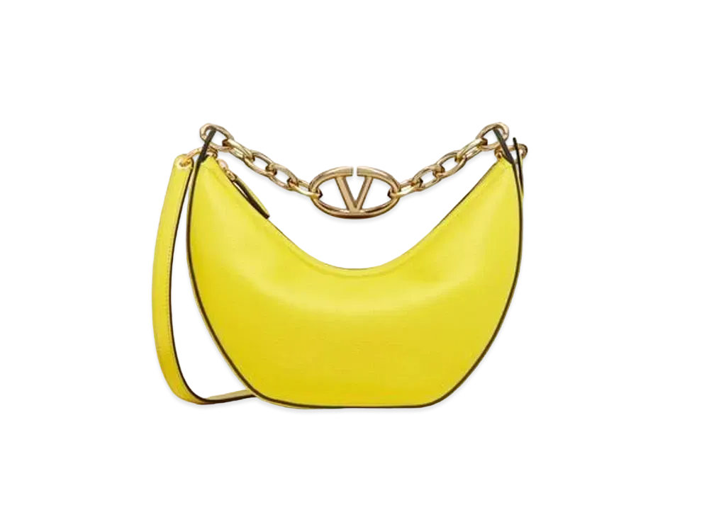 Valentino Small Vlogo Moon Hobo Bag In Leather With Chain "Cedar Yellow"