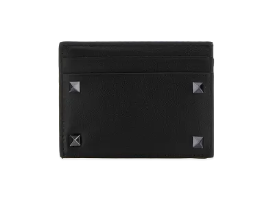 Valentino Leather Rockstud Card Holder "Black"
