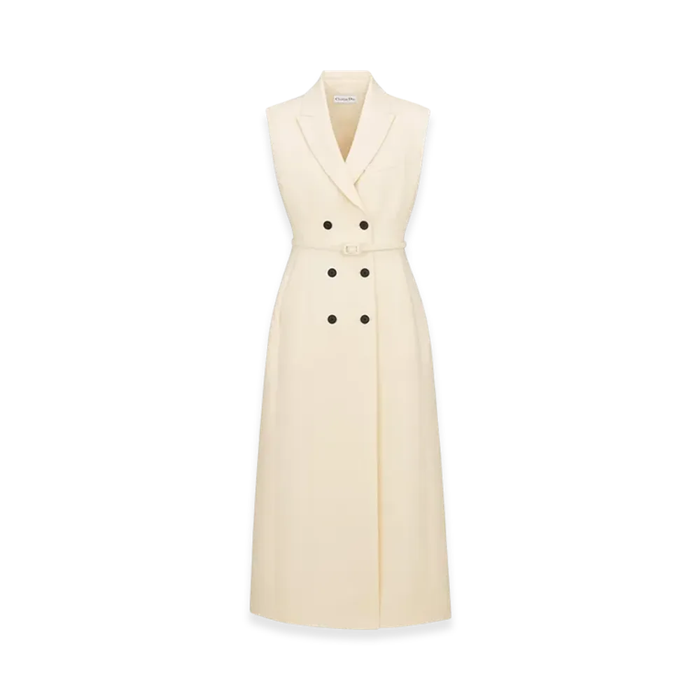 Dior Women's Mid-Length Blazer Dress Wool Silk "Ecru"