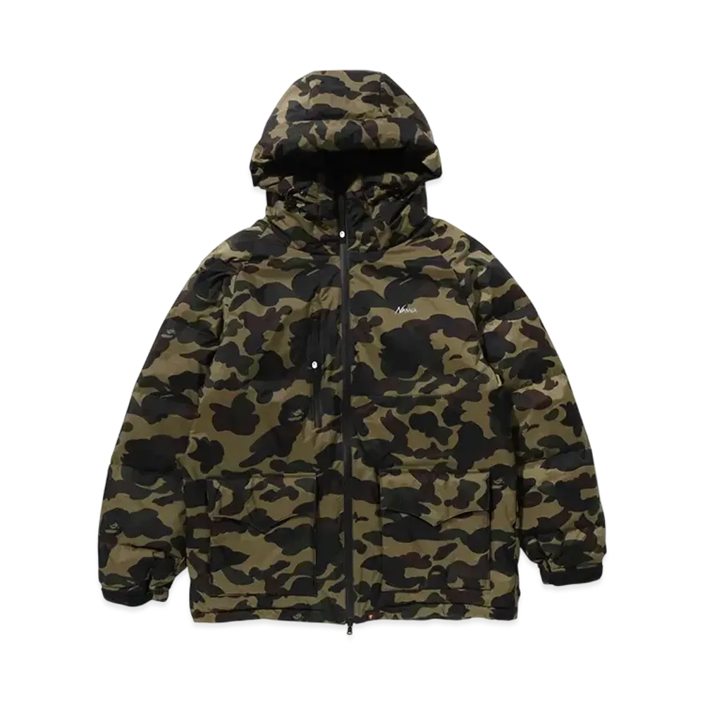 A BATHING APE x NANGA 1st Camo Aurora Tex Down Jacket "Green"