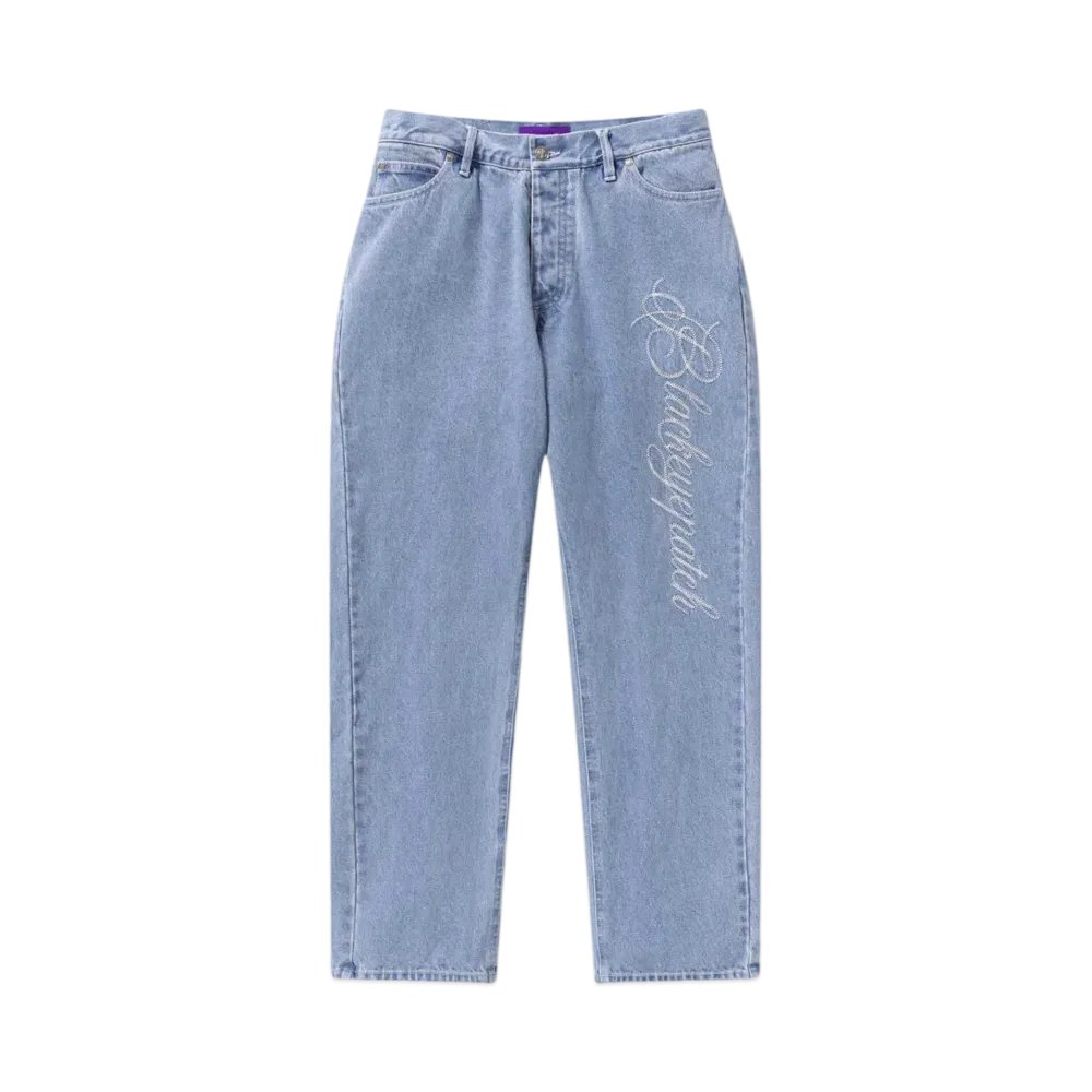 BlackEyePatch Chain Stitched Script Logo Baggy Jeans "Indigo"