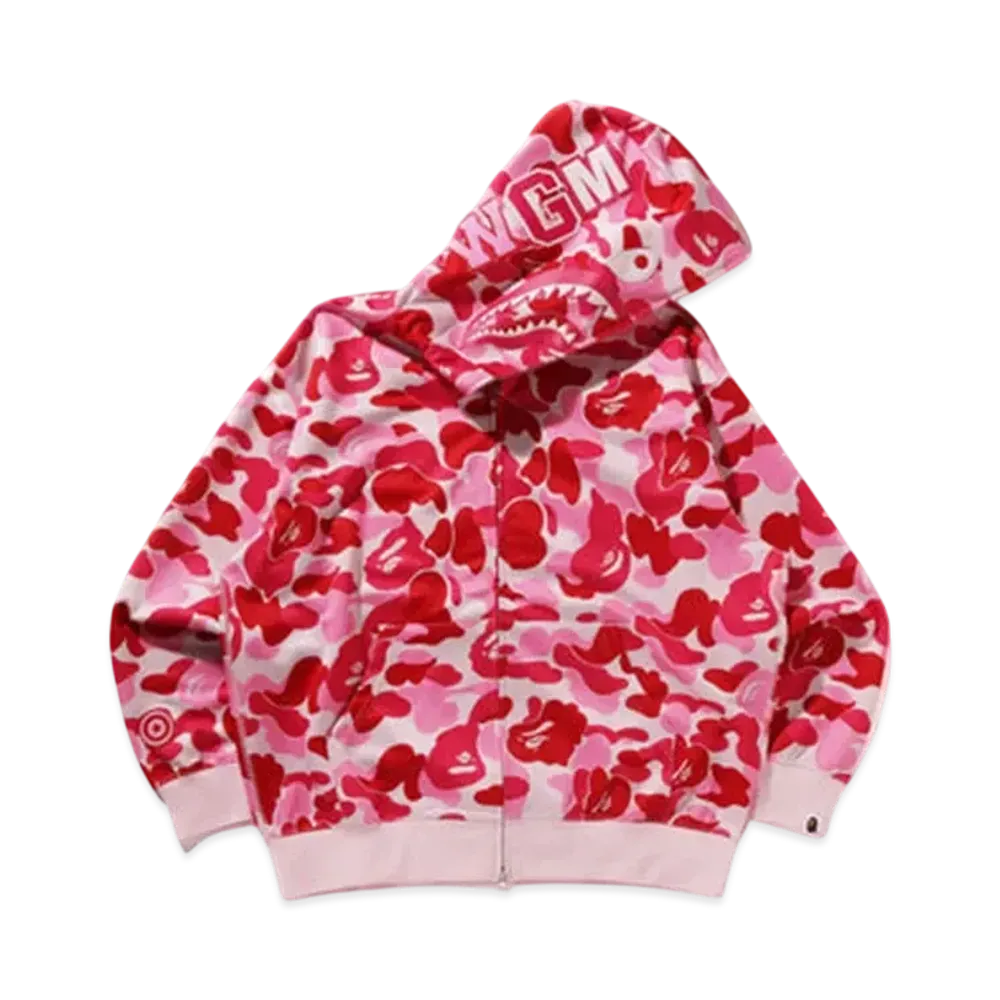 A BATHING APE Abc Camo Rayon Relaxed Fit Shark Full Zip Hoodie "Pink"
