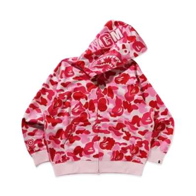 A BATHING APE Abc Camo Rayon Relaxed Fit Shark Full Zip Hoodie "Pink"