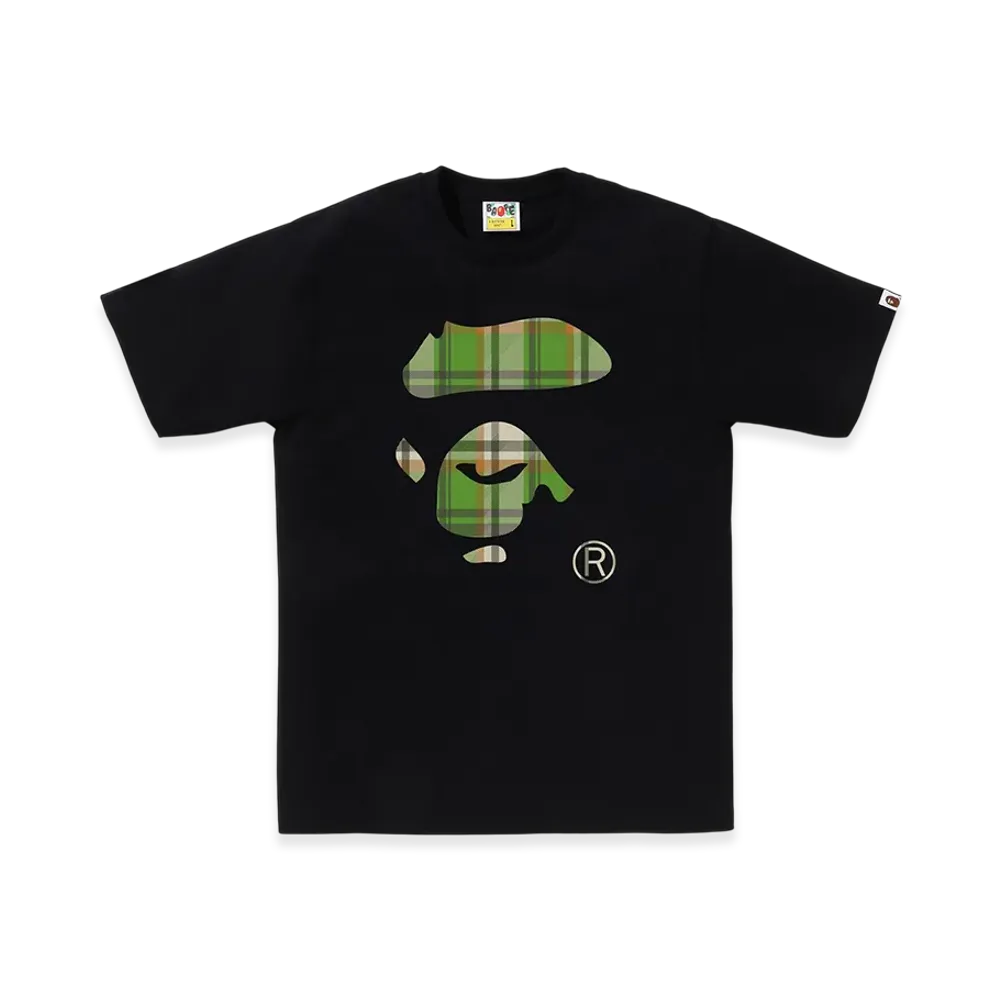 A BATHING APE Bape Check Ape Face Tee "Black/Green"