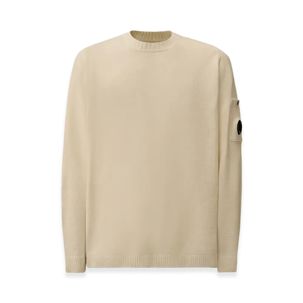 C.P. Company Cotton Chenille Crewneck Lens Sweater "Gauze White"