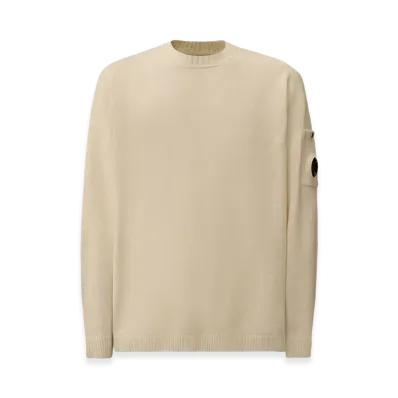 C.P. Company Cotton Chenille Crewneck Lens Sweater "Gauze White"