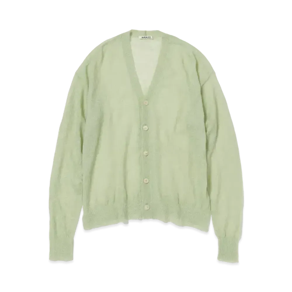 AURALEE Kid Mohair Sheer Knit Cardigan "Light Green"
