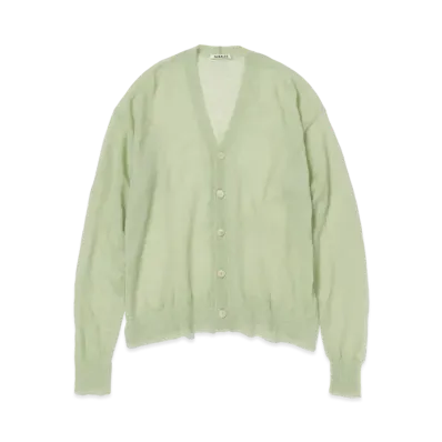 AURALEE Kid Mohair Sheer Knit Cardigan "Light Green"