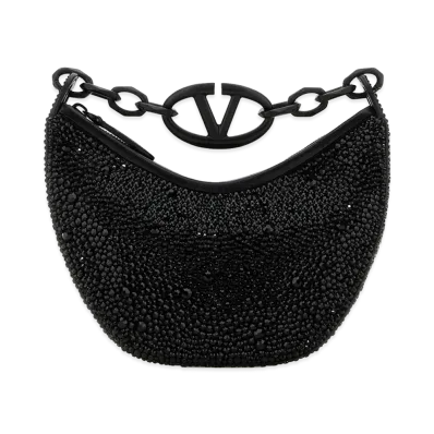 Valentino Women's Embellished Leather Hobo Vlogo Moon Handbag "Black"