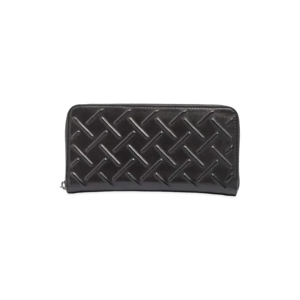 Bottega Veneta Lambskin Calfskin Zip Around Wallet "Black"