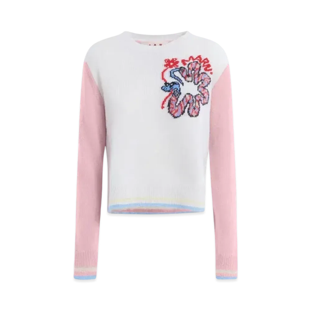 Marni Women's Wool Jumper with Jacquard Snake "Ivory"