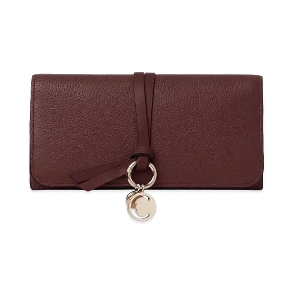 Chloe Women's Alphabet Long Wallet For With Flap In Grained & Shiny Calfskin "Burgundy"