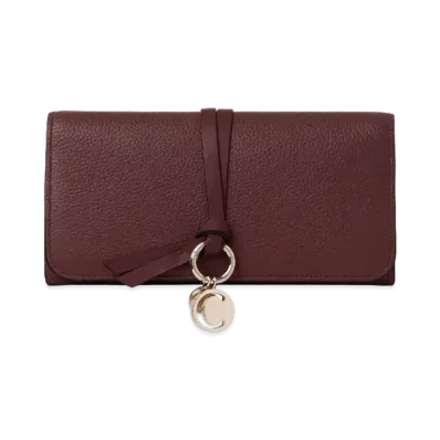 Chloe Women's Alphabet Long Wallet For With Flap In Grained & Shiny Calfskin "Burgundy"