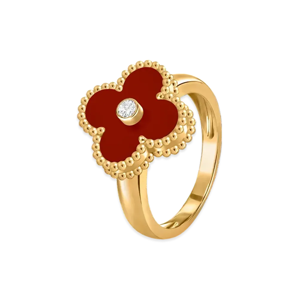 Van Cleef & Arpels Vintage Alhambra ring "18K Yellow gold/Carnelian/Diamond"