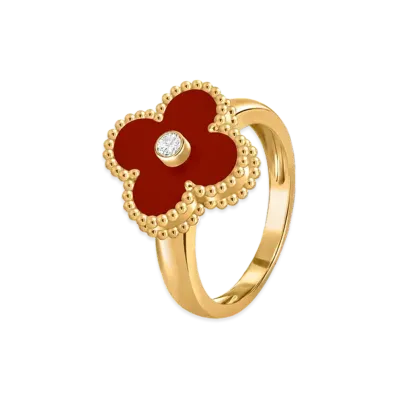 Van Cleef & Arpels Vintage Alhambra ring "18K Yellow gold/Carnelian/Diamond"