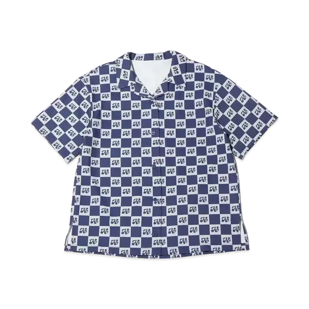 atmos pink Checkered Open Collar Shirt "Navy"