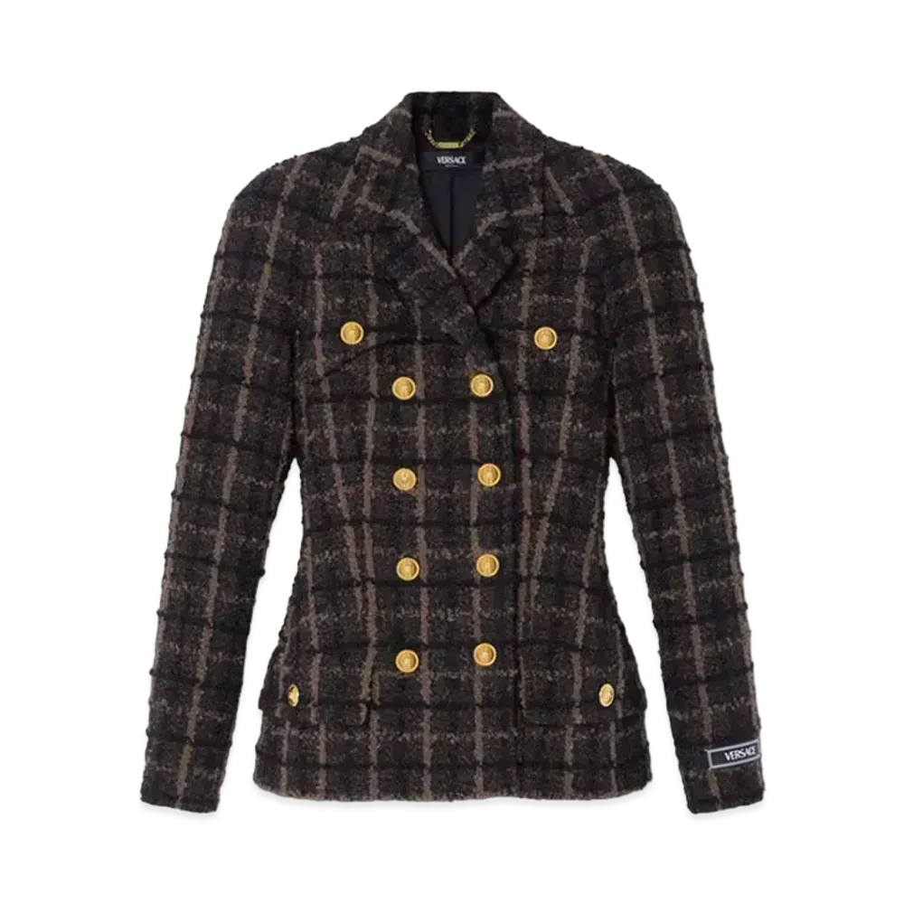 Versace Boucle Tweed Fitted Raglan Blazer "Brown"