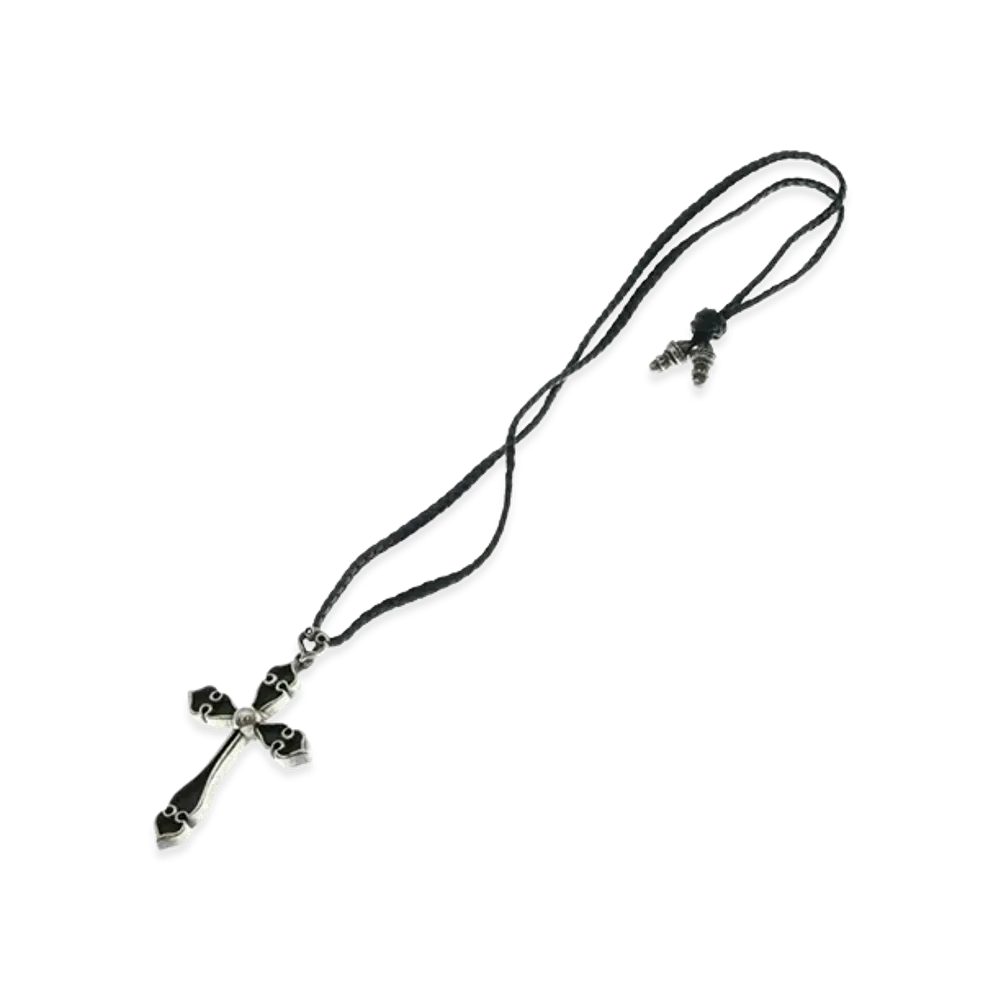 Chrome Hearts Large Spade Cross Pendant Leather Braid "Silver"