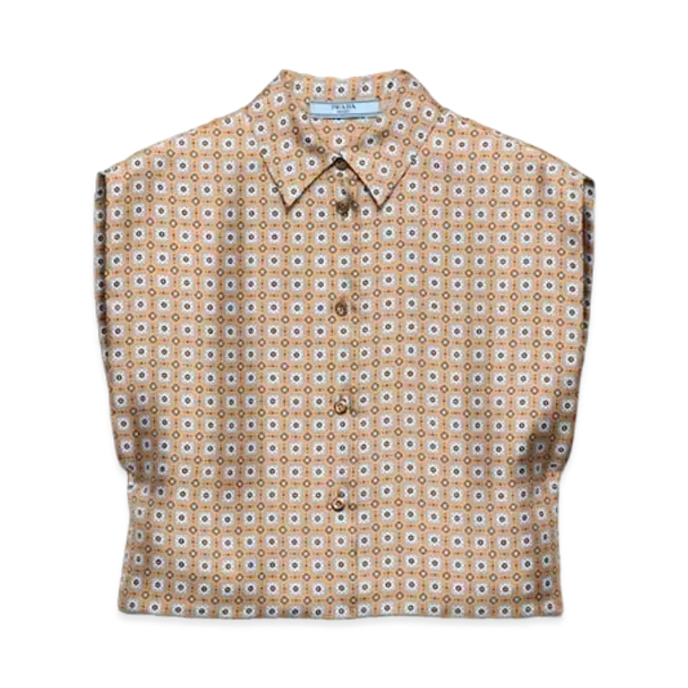 PRADA Women's Printed Twill Silk Shirt "Beige"