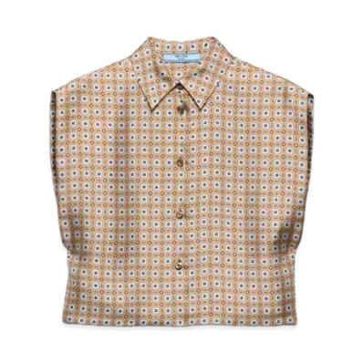 PRADA Women's Printed Twill Silk Shirt "Beige"