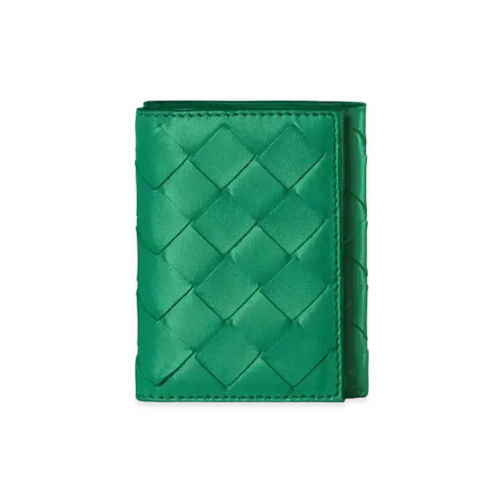 Bottega Veneta Intrecciato Lambskin Calfskin Trifold Mini Wallet "Racing Green"