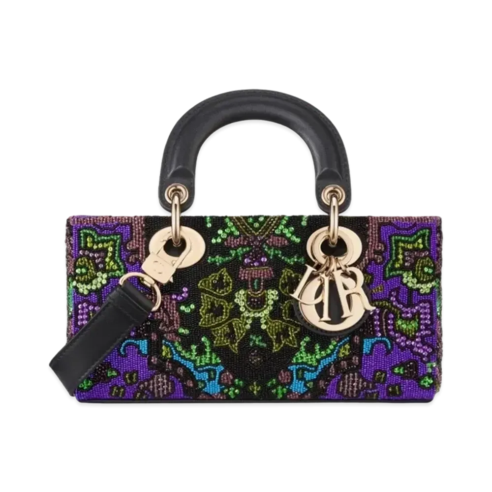 Dior Small Lady D-Joy Bag Satin Embroidered Indian Motif "Multicolor"
