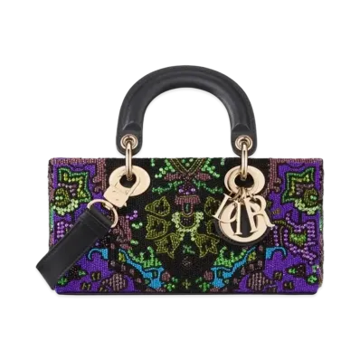 Dior Small Lady D-Joy Bag Satin Embroidered Indian Motif "Multicolor"
