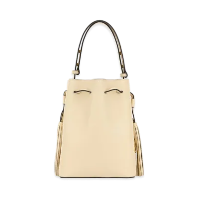 Valentino Women's Leather Vlogo Signature Bucket Bag "Ivory/White"