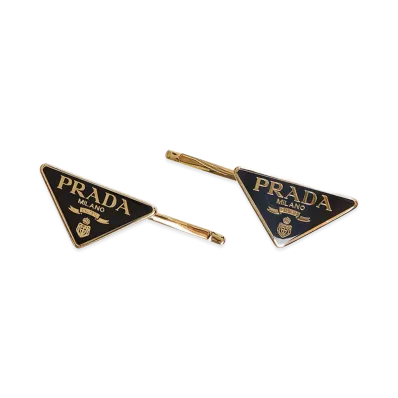 PRADA Women's Set Of 2 Logo Hair Clips "Black"