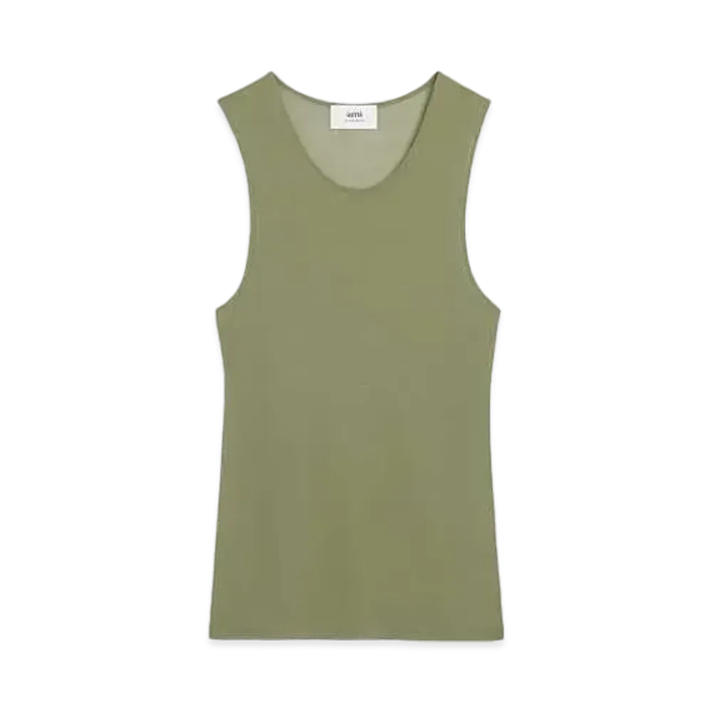 AMI PARIS Light Crepe Jersey Tank Top "Olive"