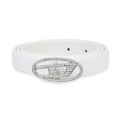Diesel B-1Dr Strass 20 1.9Cm Slim Leather Belt With Crystal Buckle "White"