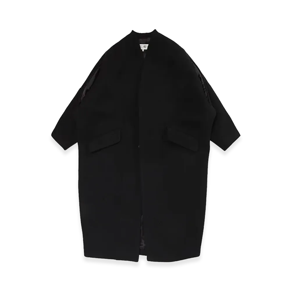 MM6 Maison Margiela Women's Collarless Wool Long Coat "Black"