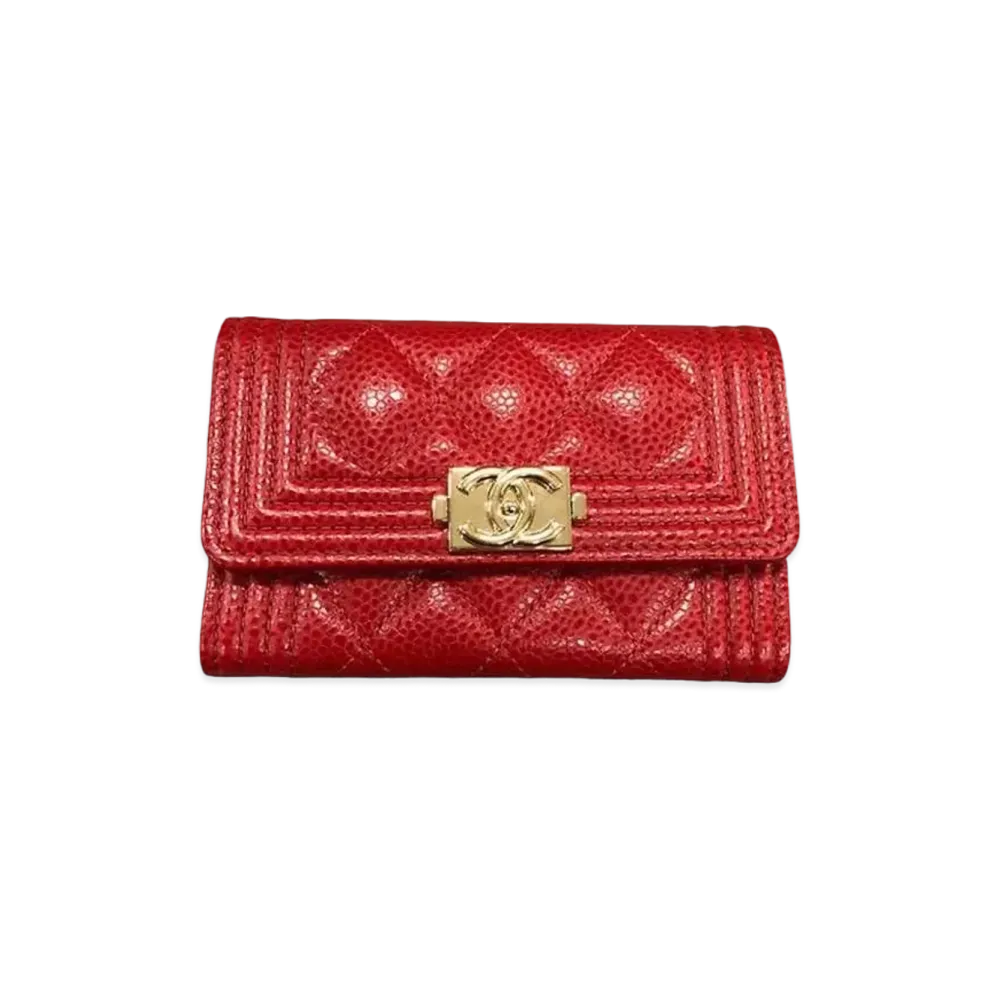 CHANEL Caviar Skin Boy Chanel Card Case "Red"