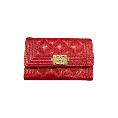 CHANEL Caviar Skin Boy Chanel Card Case "Red"
