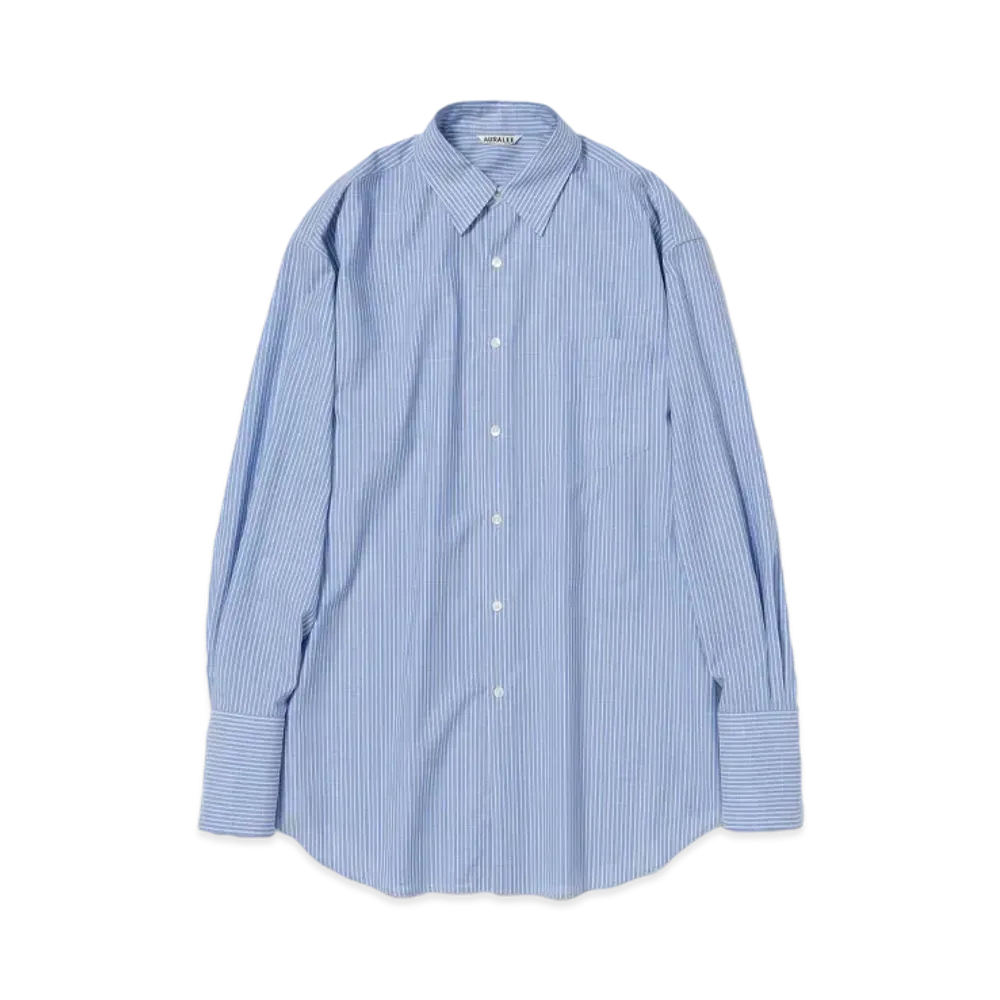 AURALEE Super Fine Wool Stripe Shirt "Sax Blue Stripe"