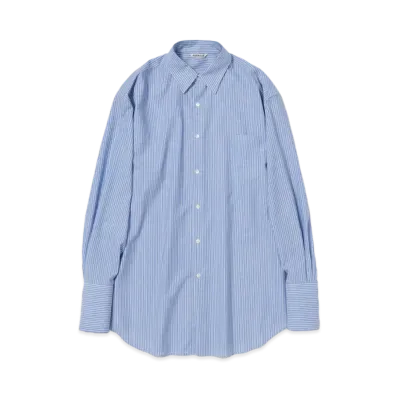 AURALEE Super Fine Wool Stripe Shirt "Sax Blue Stripe"