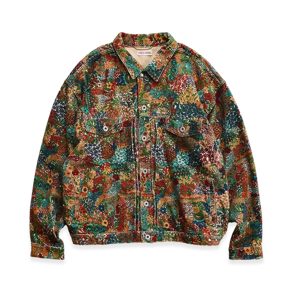 NICENESS P.Sterling Floral Pattern Corduroy Trucker Jacket "Ivory"