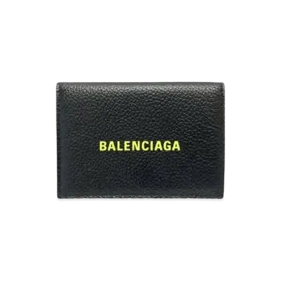 BALENCIAGA Logo Cash Mini Ring Wallet "Black/Yellow"