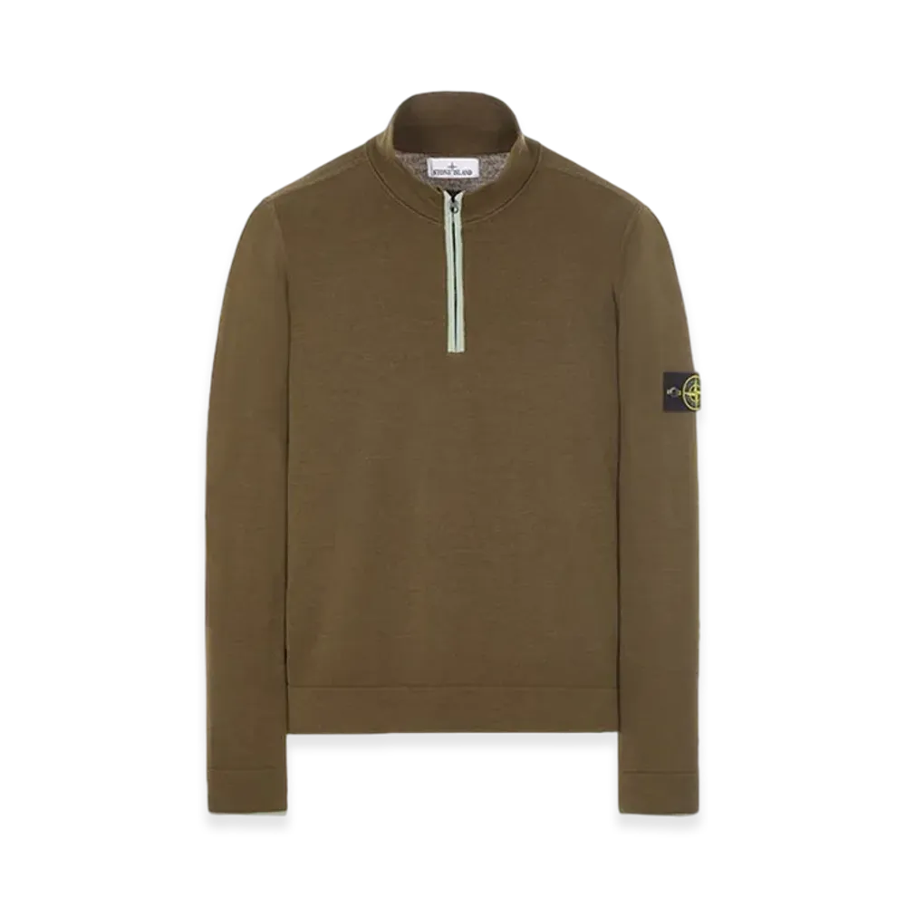 Stone Island 521A1 Stretch Wool Half Zip Up Knit - 23FW "Olive Green"