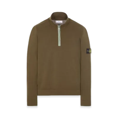 Stone Island 521A1 Stretch Wool Half Zip Up Knit - 23FW "Olive Green"