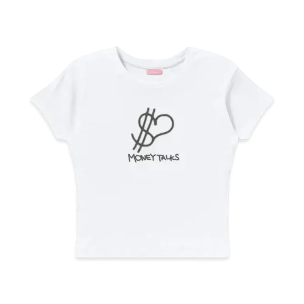 Black Eye Patch Money Talks Baby Tee "White"