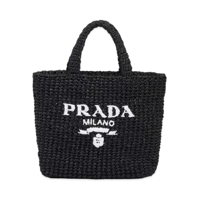 PRADA Small Raffia Tote Bag "Black"