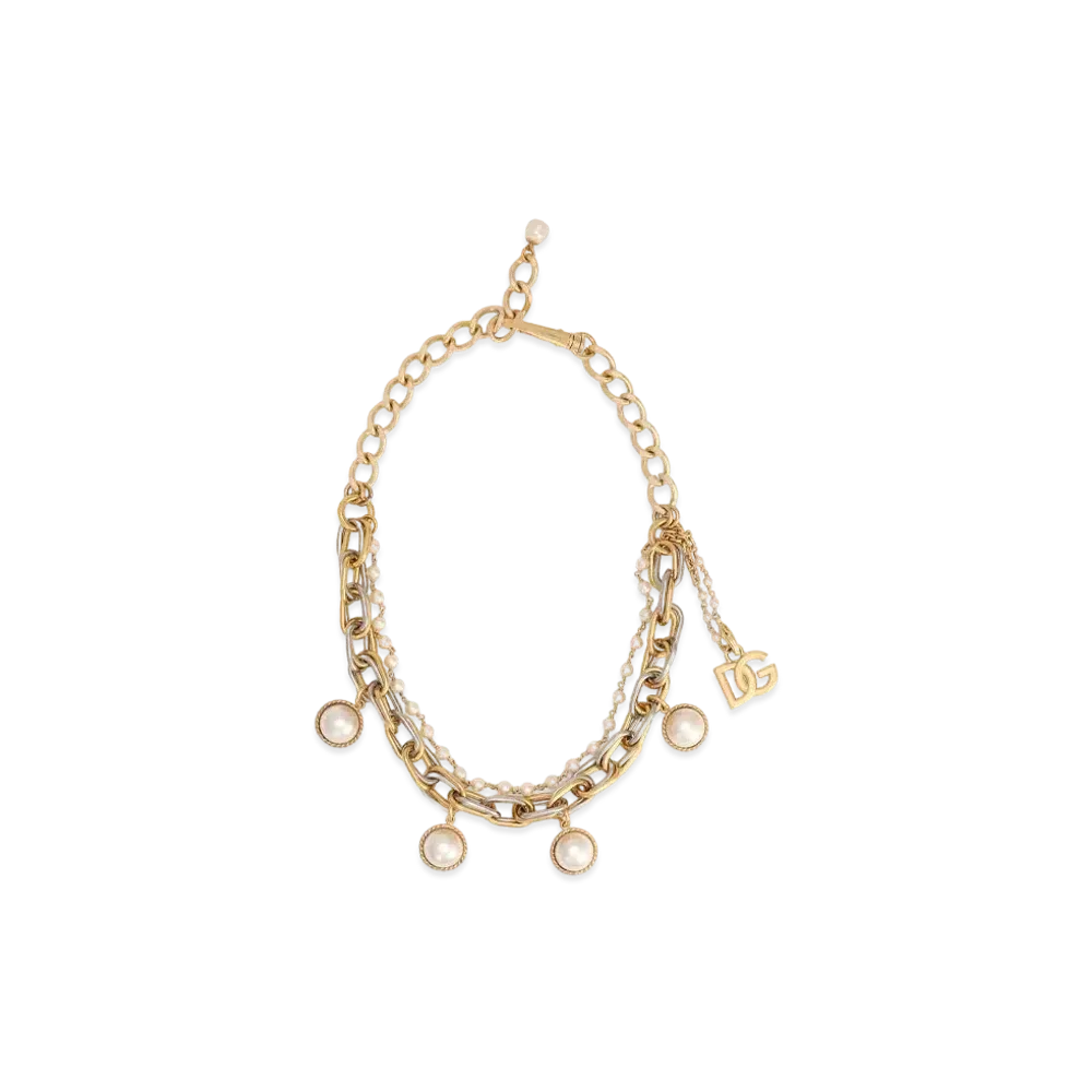 Dolce&Gabbana Double-Chain Necklace with Pearl Charms "Multicolor"