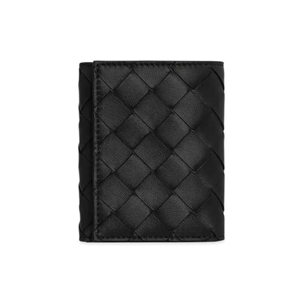 Bottega Veneta Small Intrecciato Tri-Fold Zip Wallet "Black"
