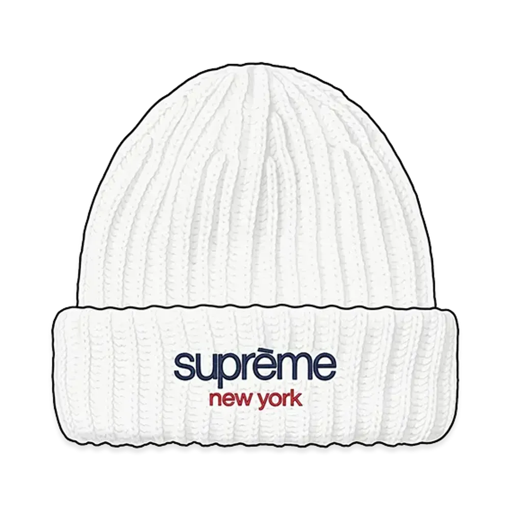 Supreme Classic Logo Chunky Ribbed Beanie "White"