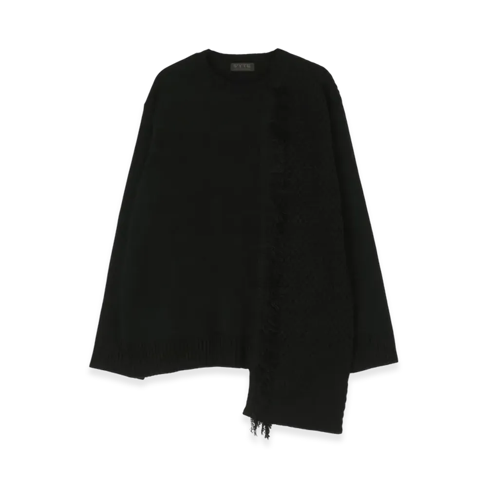 S'YTE Asymmetrical Design Knit With Fringe Detail Switched To Jacquard Knitting "Black"