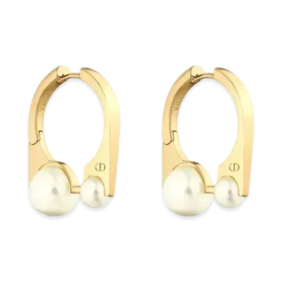 Dior Medium Dior Tribales New Look Earrings Metal and Resin Pearls "Gold/White"